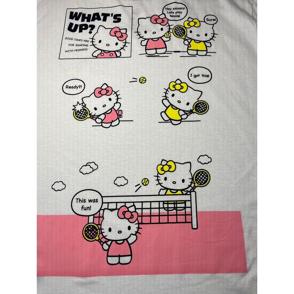 Hello Kitty Sanrio Tennis Comic Graphic‎ T-Shirt White XL Short Sleeve Cotton